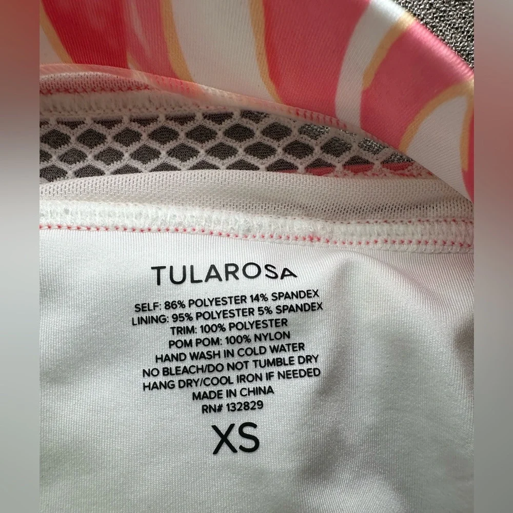 NWT Tularosa Swim Pom Pom Bikini Bottoms Pink White Palm‎ Print Tropical Mesh XS